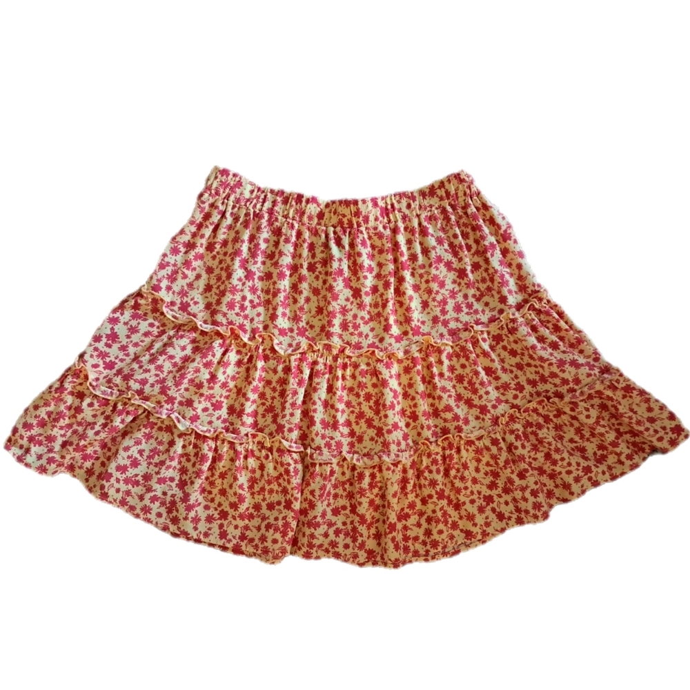 Mavi Size S Floral Yellow And Pink Tiered Mini Skirt